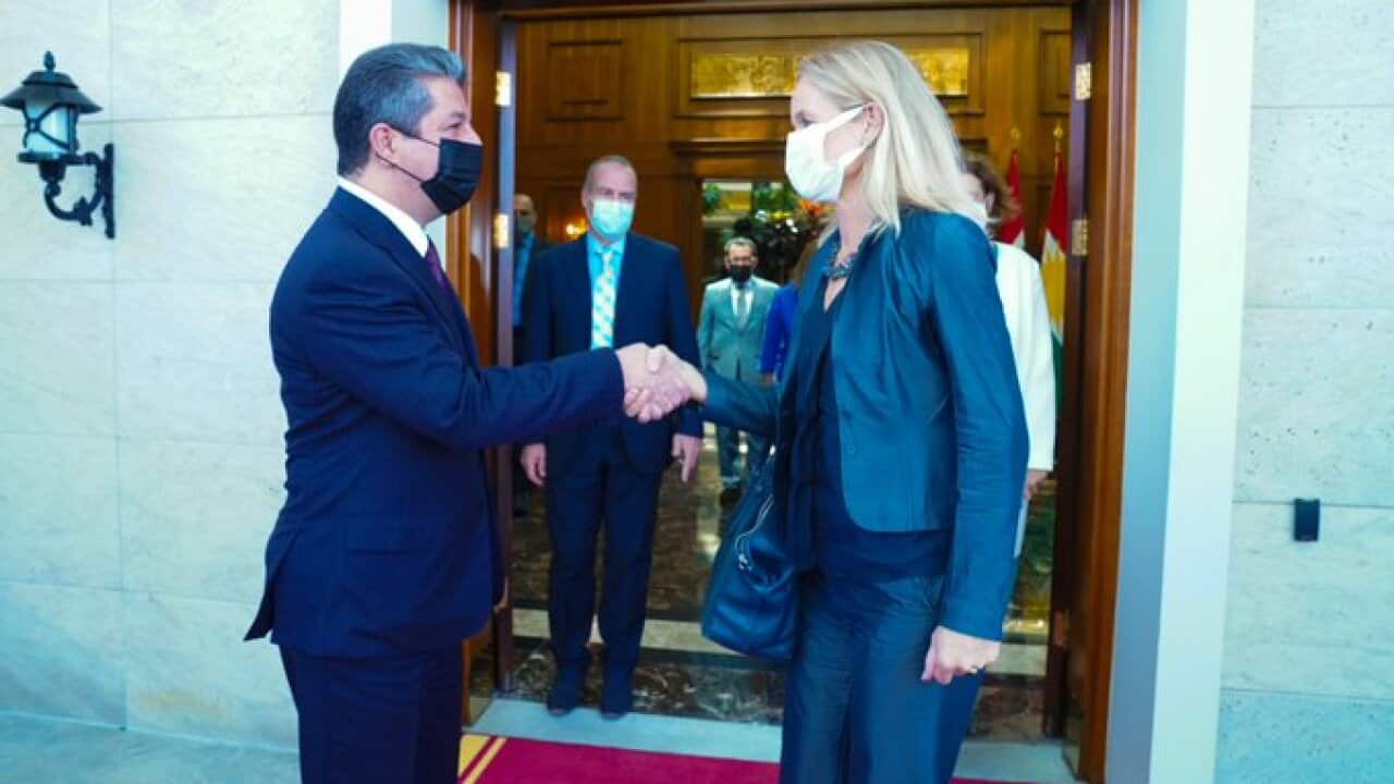 PM Barzani greetsViolavon Cramon EUchief observer for Iraq elections