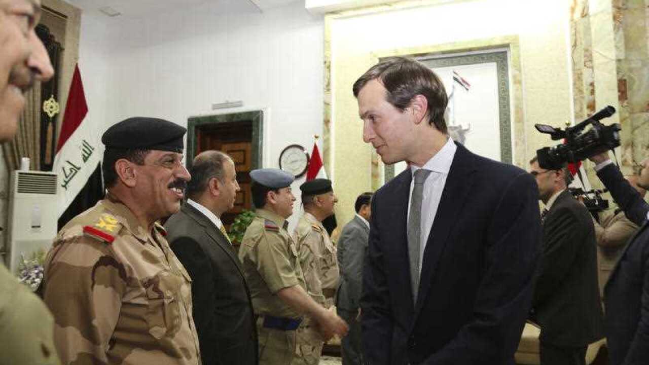 Jared Kushner, US President Donald Trump's son-in-law and senior adviser, arrives at the Ministry of Defense, in Baghdad, Iraq