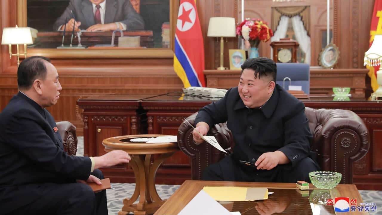 A photo released by the official North Korean Central News Agency shows Kim Jong-un meeting with an envoy returned from talks in the US.