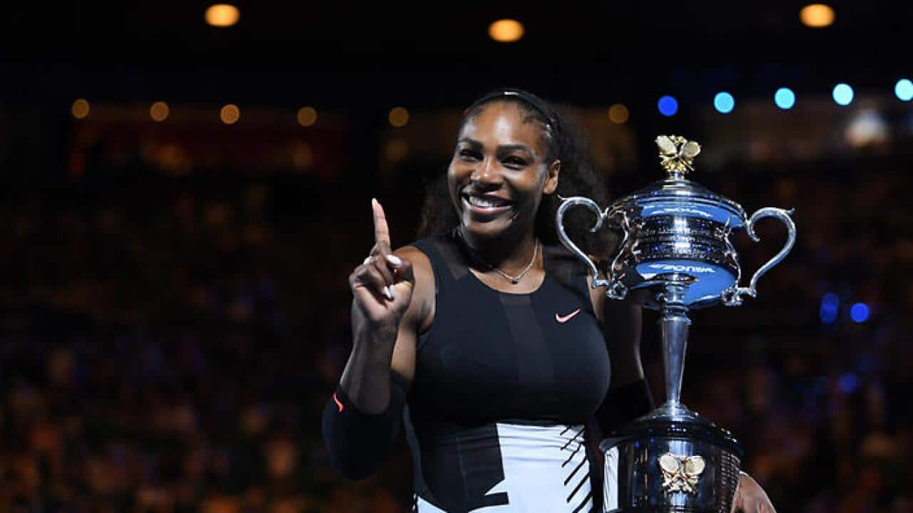 Serena Williams of the United States holds her Australian Open Single Womens Trophy 