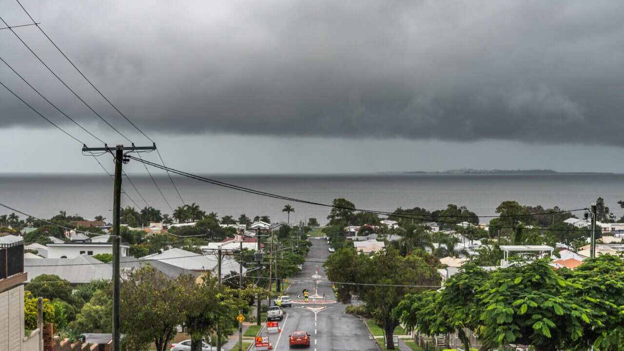 A huge threatening dark cloud approaches the suburb..Severe storm hits South East Queensland and Brisbane CBD causing traffic chaos and floods. (Photo by Florent Rols / SOPA Images/Sipa USA)