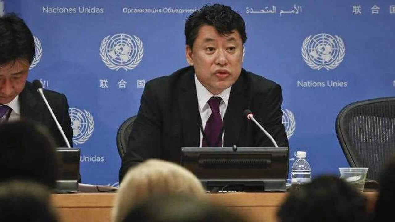 North Korea Deputy United Nations Ambassador Kim In Ryong speaks during a news briefing, Monday, April 17, 2017
