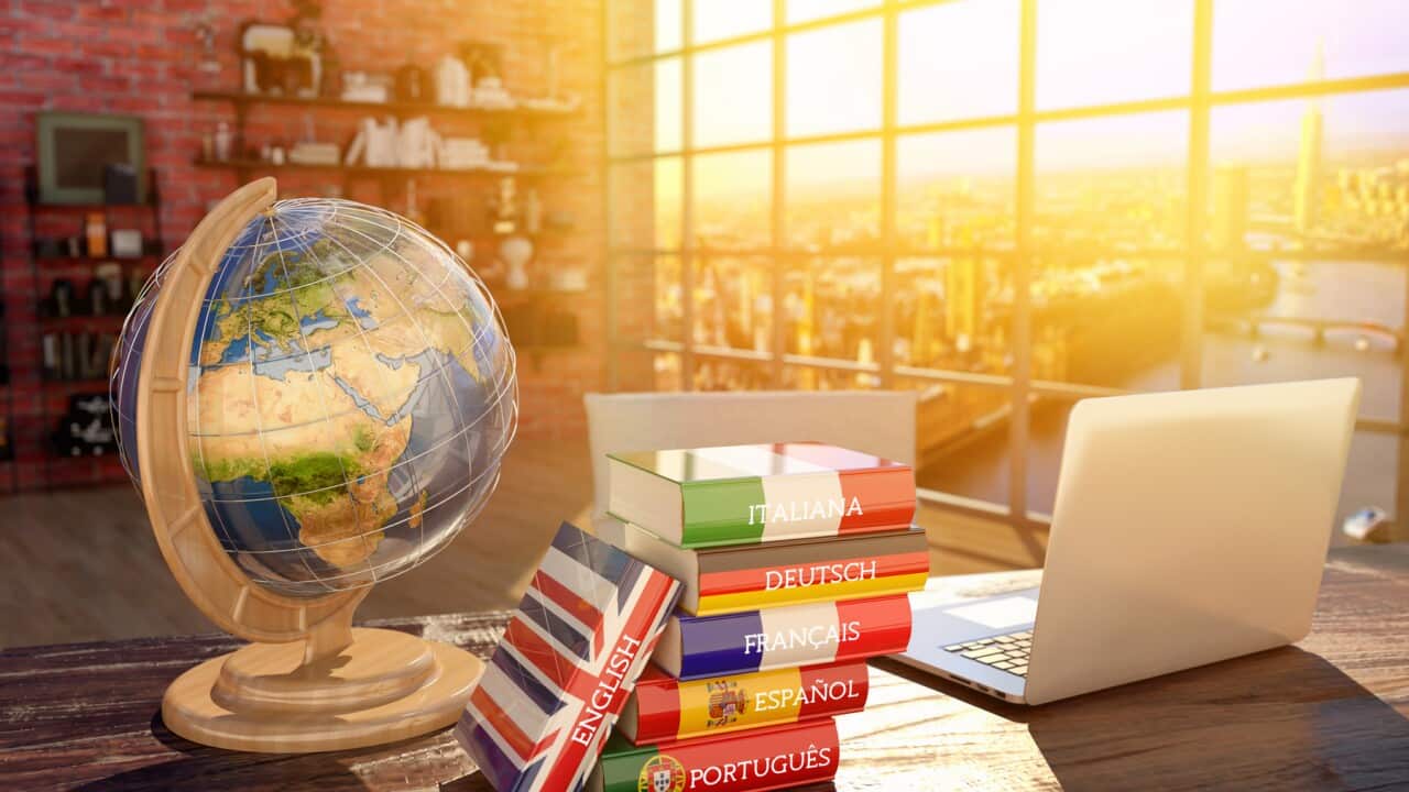 Languages learning and translate, communication and travel concept