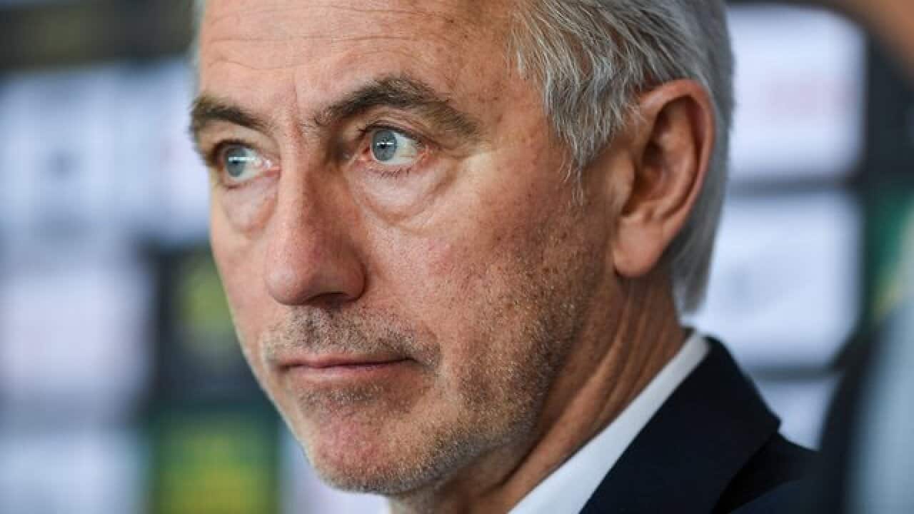 New Socceroos Head Coach Bert Van Marwijk during a press conference at the FFA Headquarters in Sydney, Thursday, February 1, 2018. (AAP Image/Brendan Esposito)