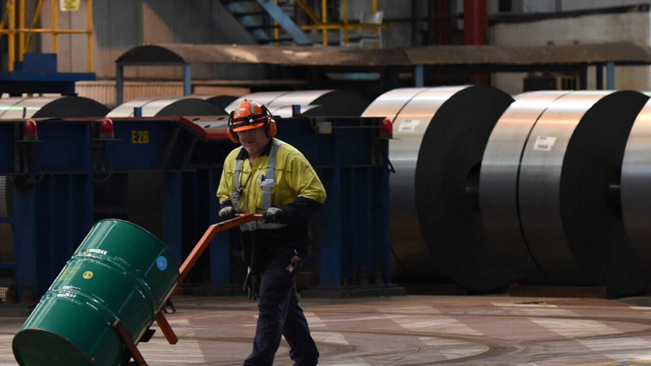 A steel worker at the Bluescope Steelworks at Port Kembla