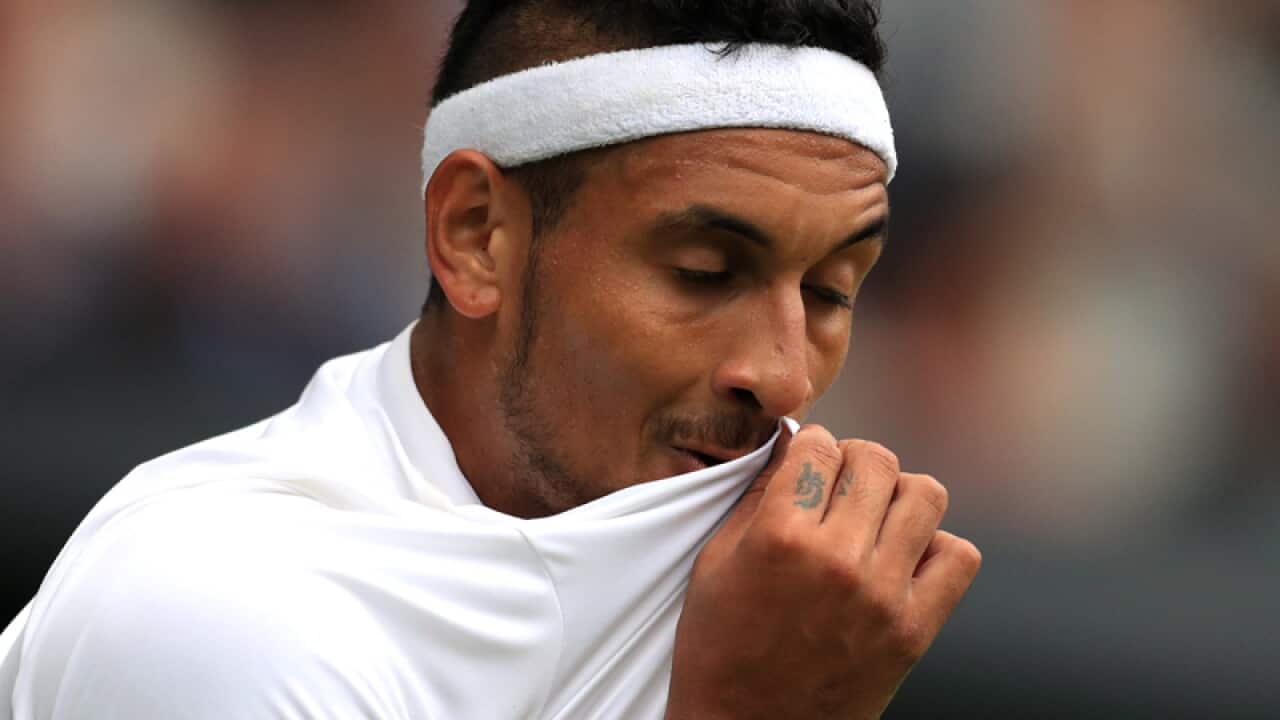 Nick Kyrgios looks frustrated during his match against Andy Murray