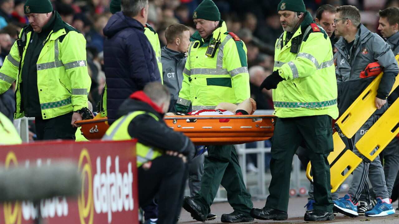 Sunderland forward Duncan Watmore is stretchered off the field