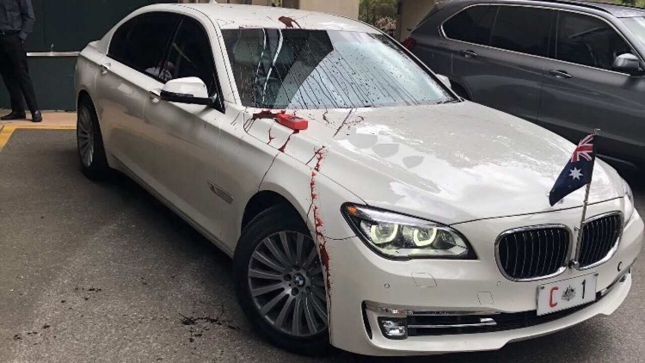 Scott Morrison car vandlised by red paint