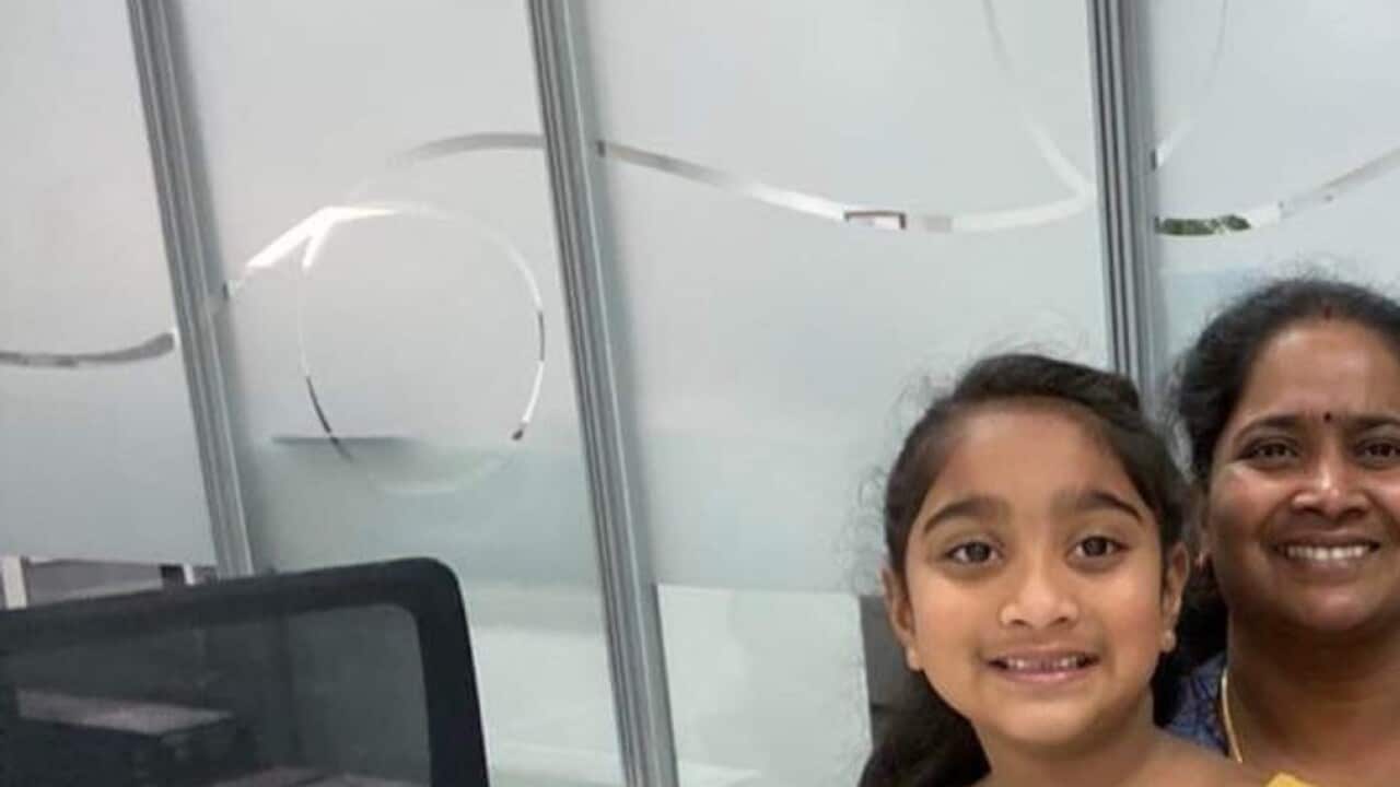 A supplied image of the Nadesalingam family processing their visa changes in Perth, Friday, May 27, 2022. Home Affairs Minister Jim Chalmers has approved the exit from immigration detention of the Murugappan family, allowing them to return to Biloela in Q