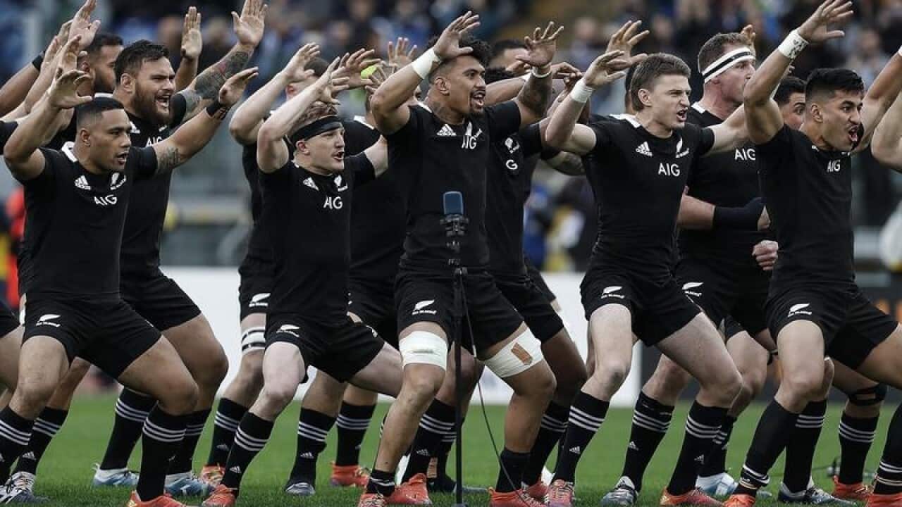 The All Blacks perform the traditional Haka.