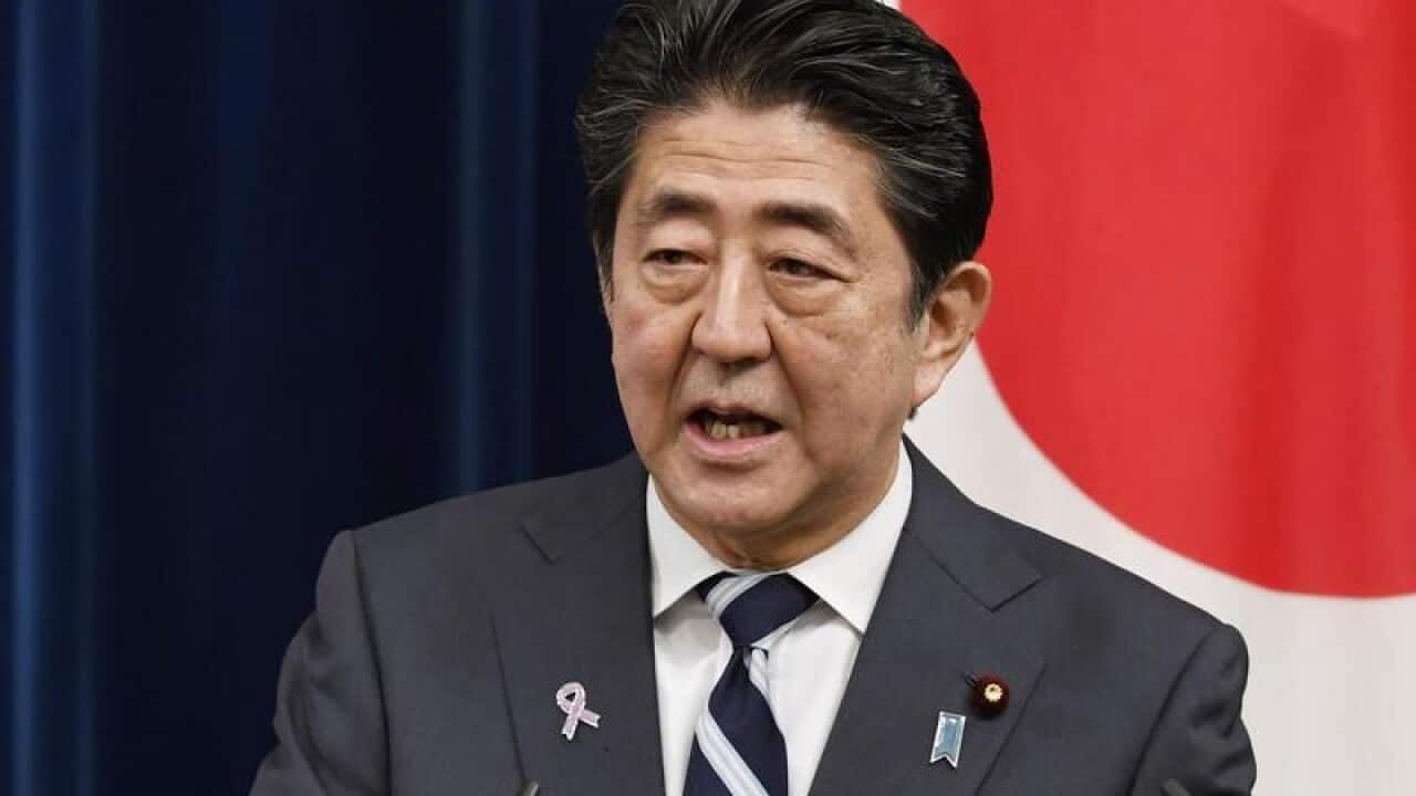Japanese Prime Minister Shinzo Abe speaks at a joint press conference.