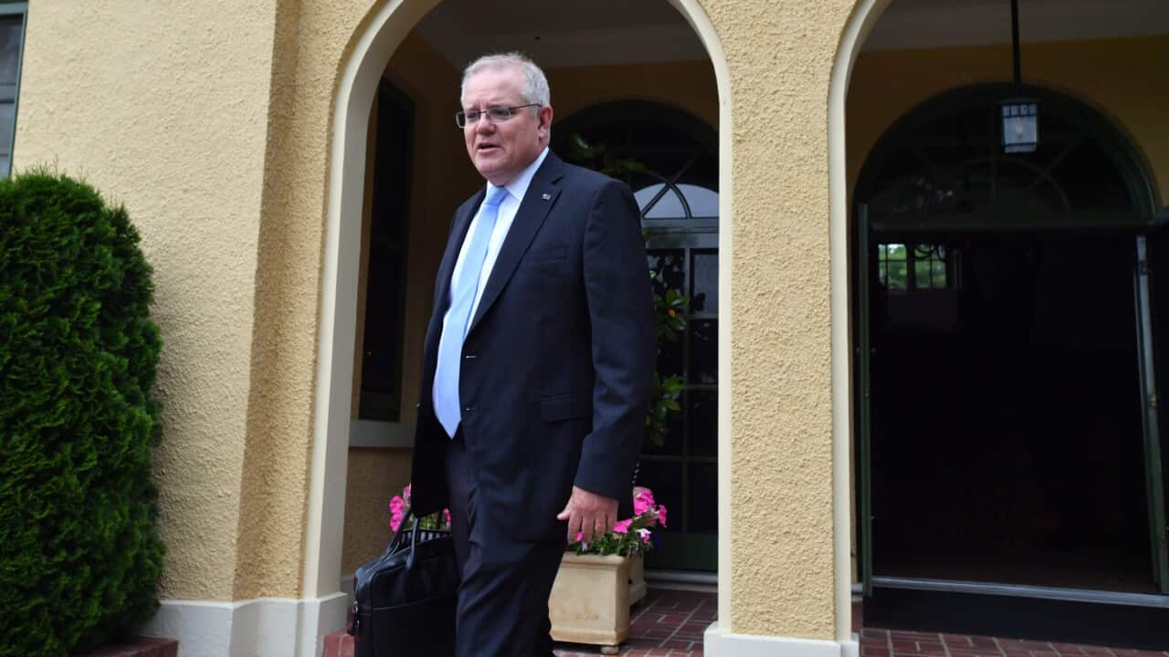Prime Minister Scott Morrison leaves The Lodge in Canberra, after 14 day quarantine, following his trip to Japan, Thursday, December 3, 2020. (AAP Image/Mick Tsikas) NO ARCHIVING