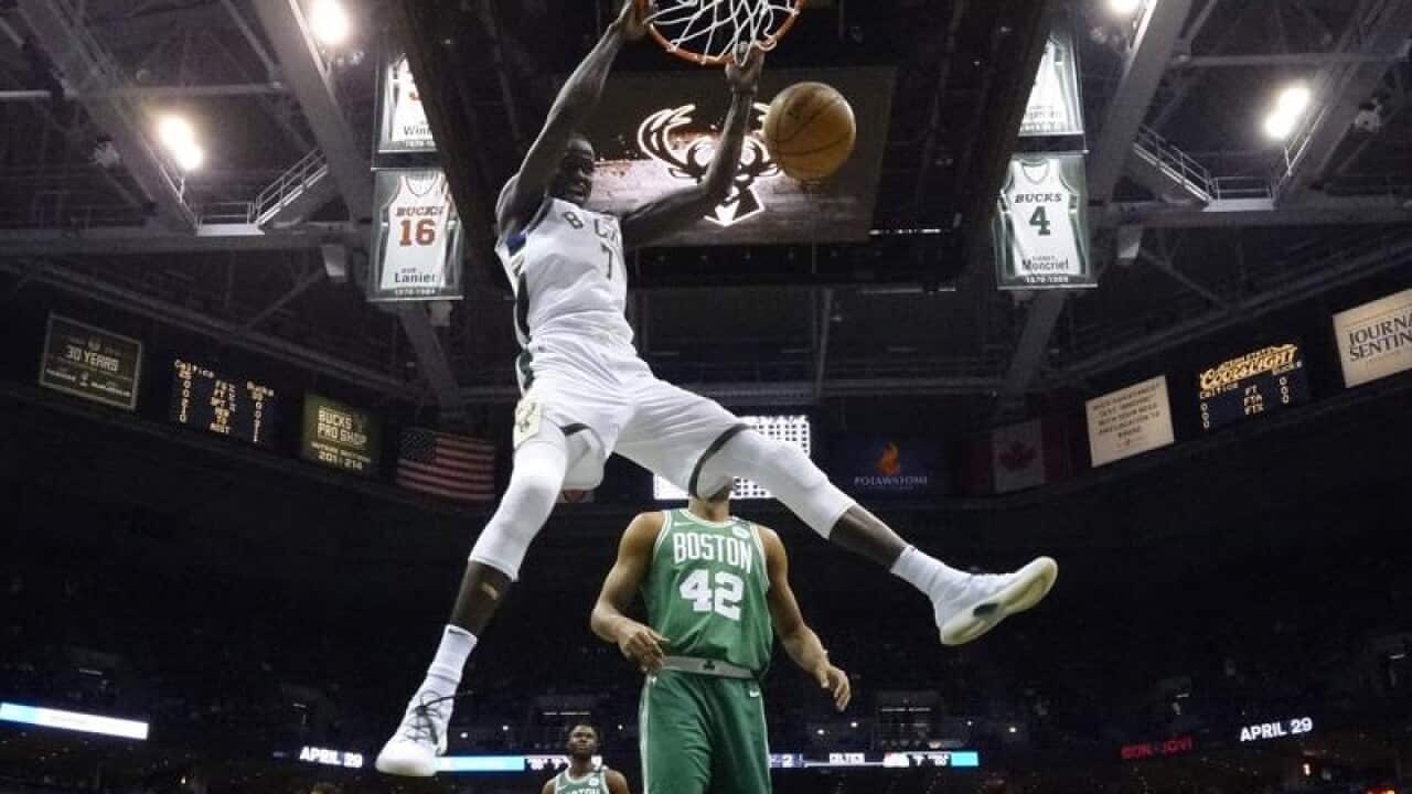 File image of Milwaukee Bucks' Thon Maker dunking during a game.