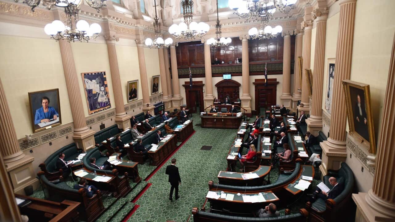 A general view during question time at the South Australian Parliament in Adelaide. Tuesday, April 28, 2020. South Australian parliament is sitting amid the coronavirus pandemic. (AAP Image/David Mariuz) NO ARCHIVING.