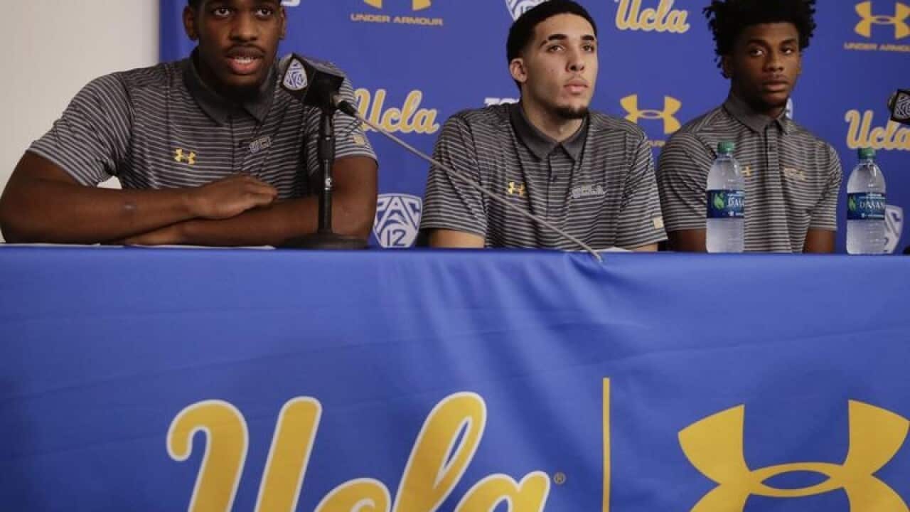 UCLA basketball players speak during a press conference