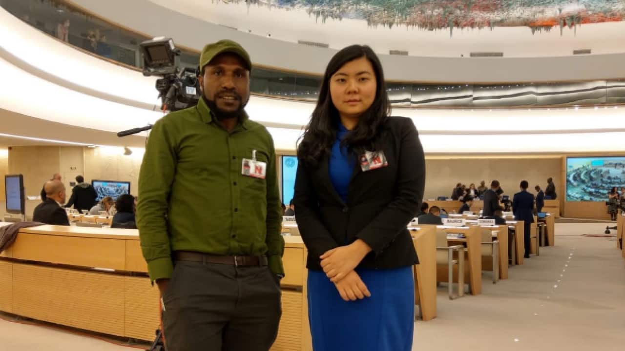 Victor Yeimo and Veronica Koman spoke at a United Nations Human Rights Council session.