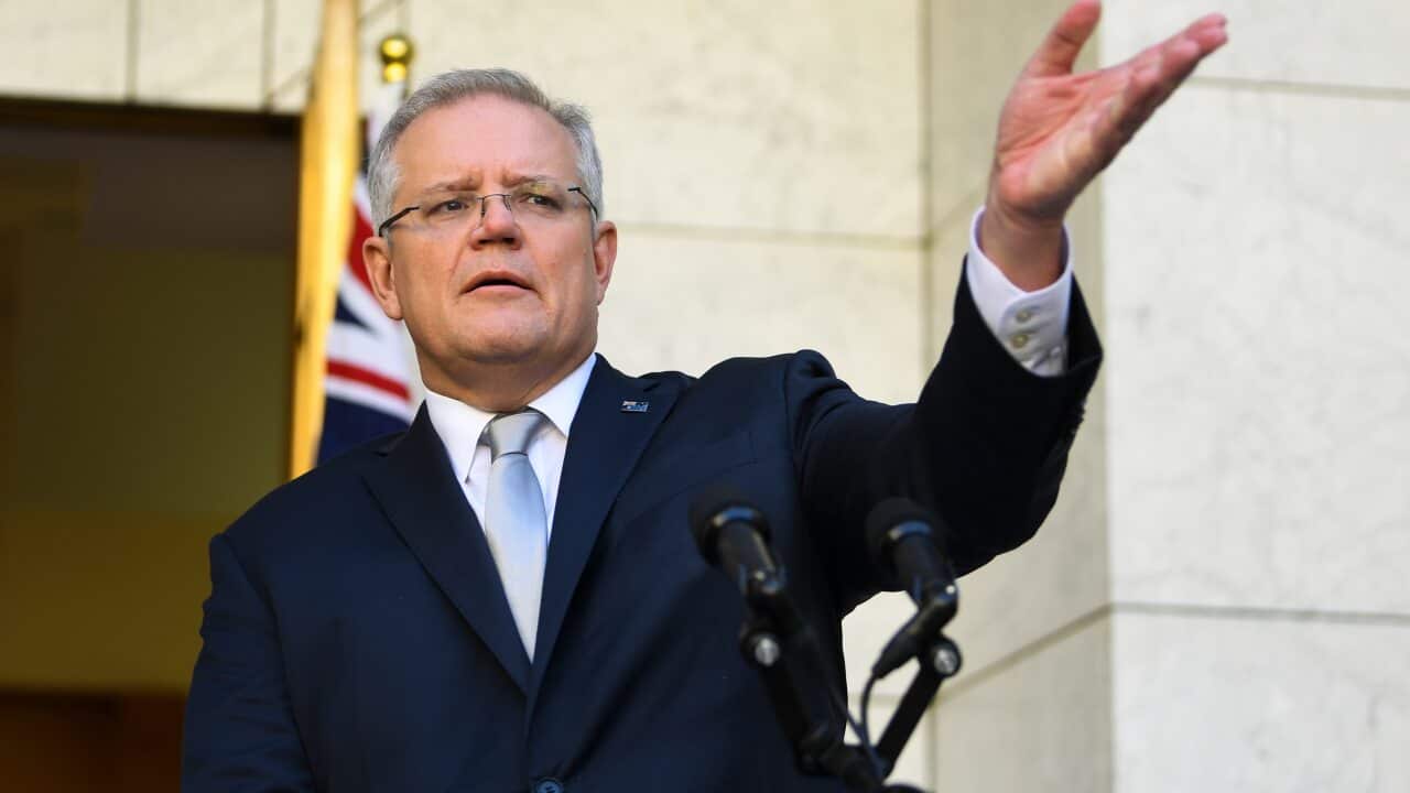 Prime Minister Scott Morrison speaks to the media during a press conference at Parliament House.