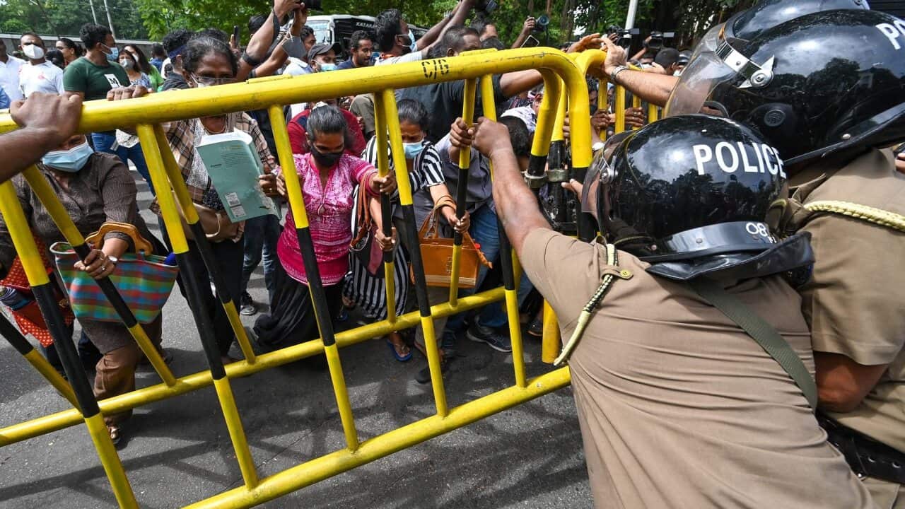 A protest outside Sri Lanka's Prime Minister's private residence over the economic crisis