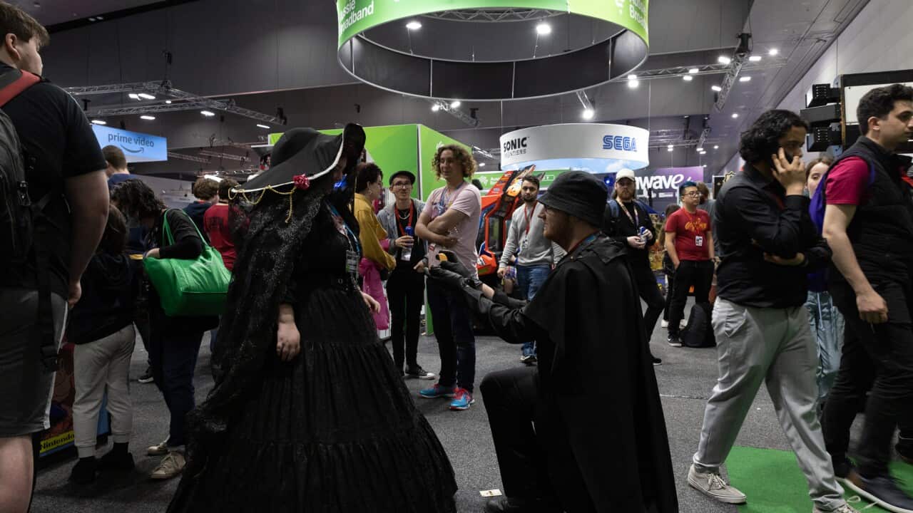 Harry Asbury proposes to Gaby Garner at the PAX Aus festival in Melbourne.