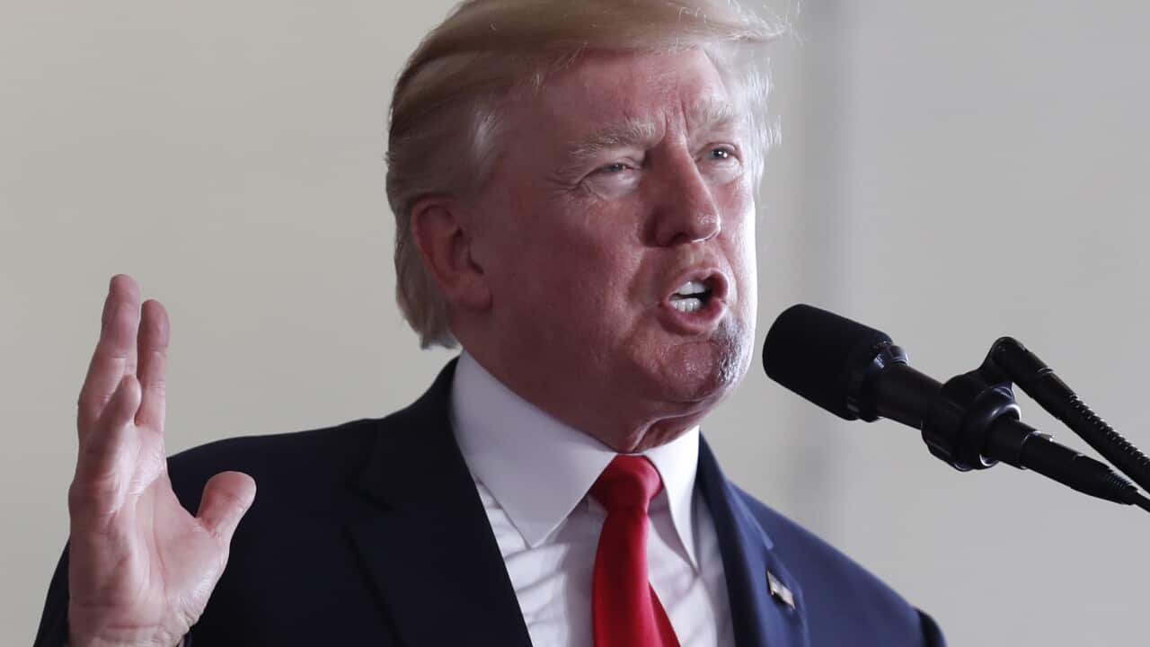 President Donald Trump speaks during the commissioning ceremony of the aircraft carrier USS Gerald R. Ford (CVN 78) at Naval Station Norfolk, Va., Saturday, July, 22, 2017. (AP Photo/Carolyn Kaster)