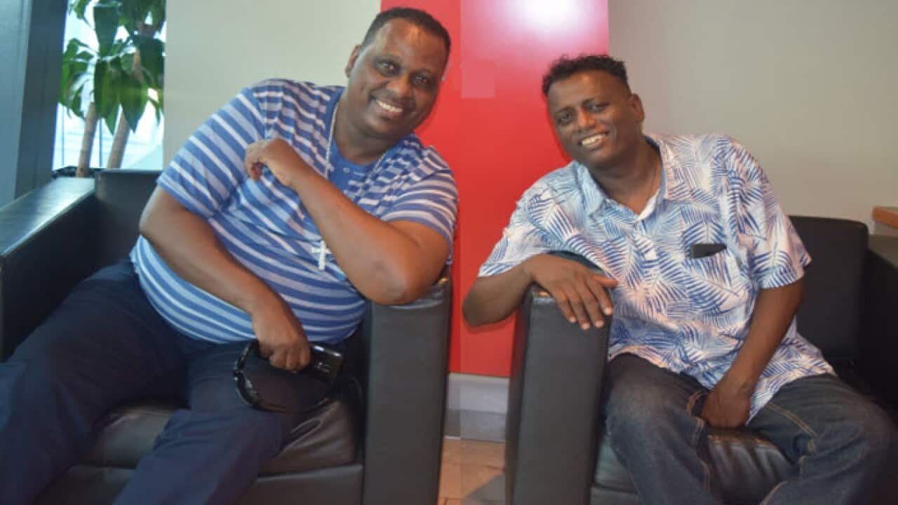 Kahsay Berhe and Alex Kahsay at SBS studios, Melbourne, Australia.