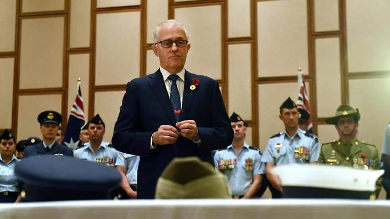 Malcolm Turnbull at a ceremony to commemorate Remembrance Day during the Asia-Pacific Economic Cooperation (APEC) forum
