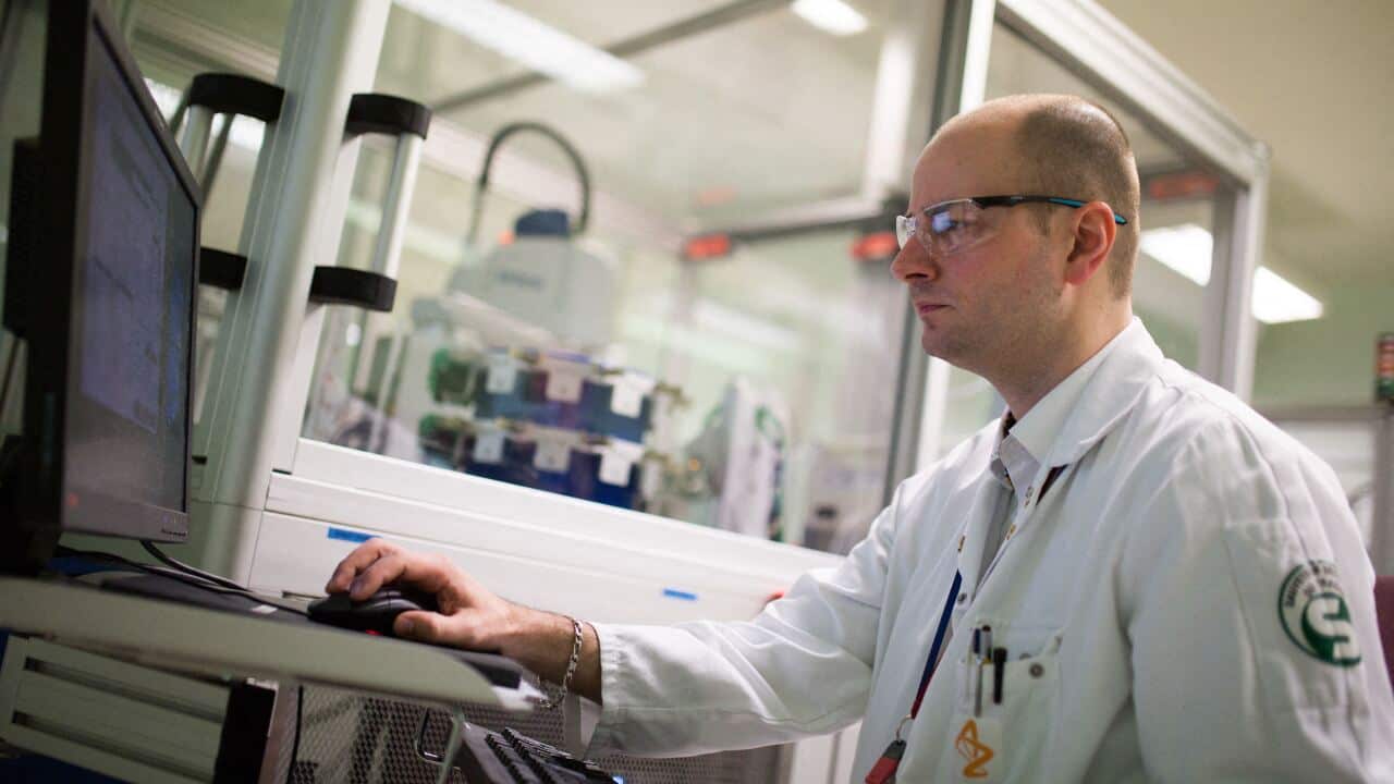 The laboratory of AstraZeneca during a visit at the AstraZeneca factory in Dunkirk, northern France, in January 2020.
