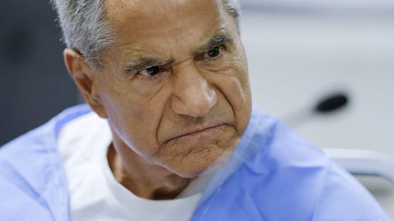 Sirhan Sirhan during a parole hearing at the Richard J. Donovan Correctional Facility in San Diego.