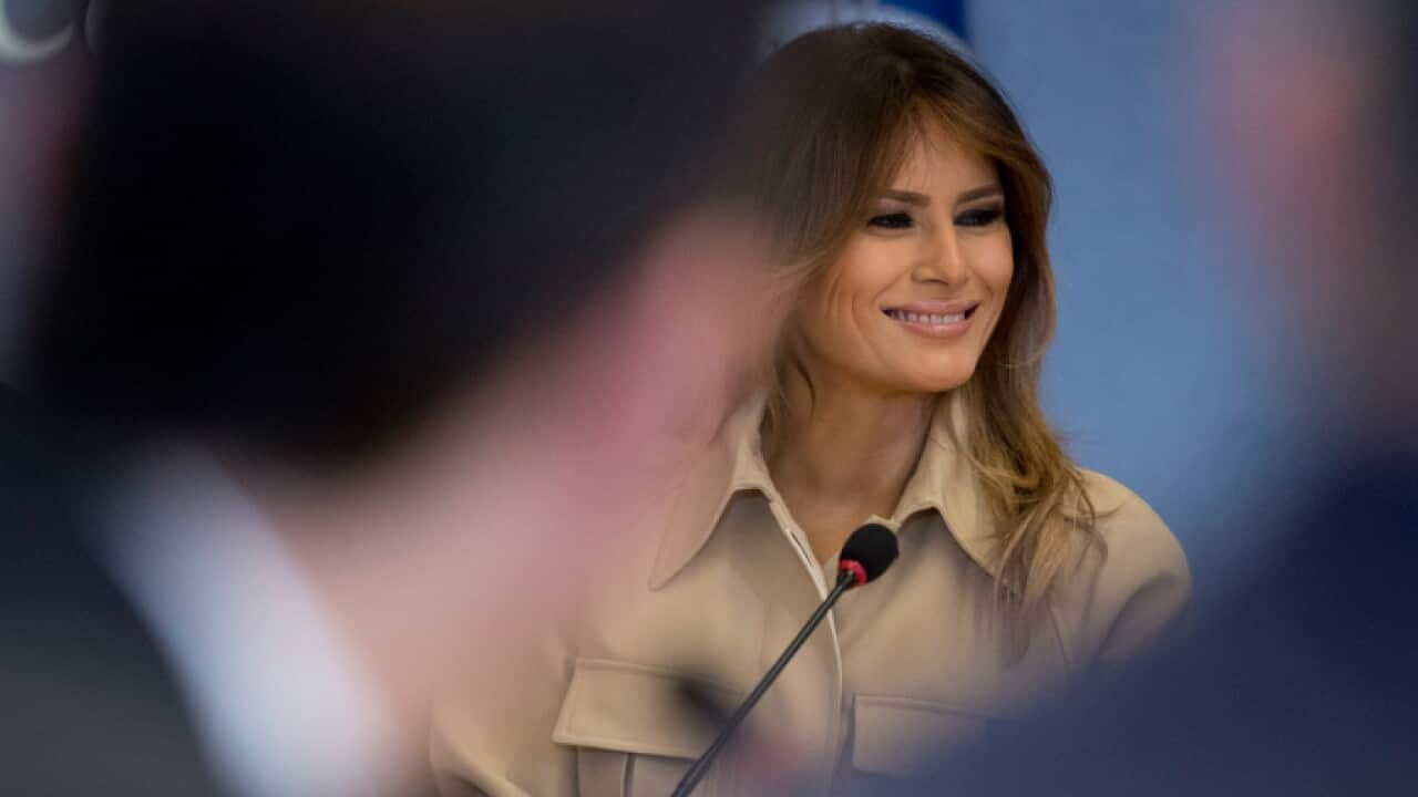 First lady Melania Trump attends a briefing on this year's hurricane season at the Federal Emergency Management Agency Headquarters, Wednesday, June 6, 2018, in Washington. (AP Photo/Andrew Harnik)