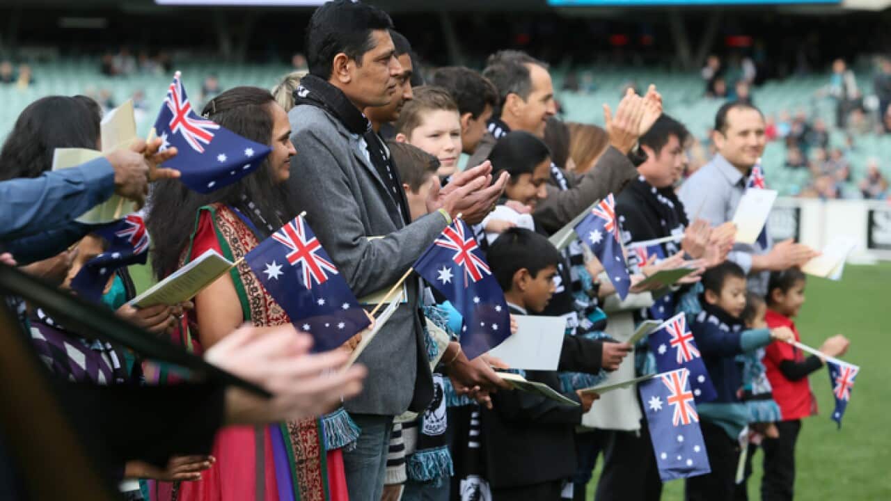 Multicultural Round of the AFL Citizenship ceremony prior to the Round eighteen match at Adelaide Oval, Port Adelaide v Melbourne, Sunday, 20 July, 2014. (AAP Image/Ben Macmahon) NO ARCHIVING, EDITORIAL USE ONLY