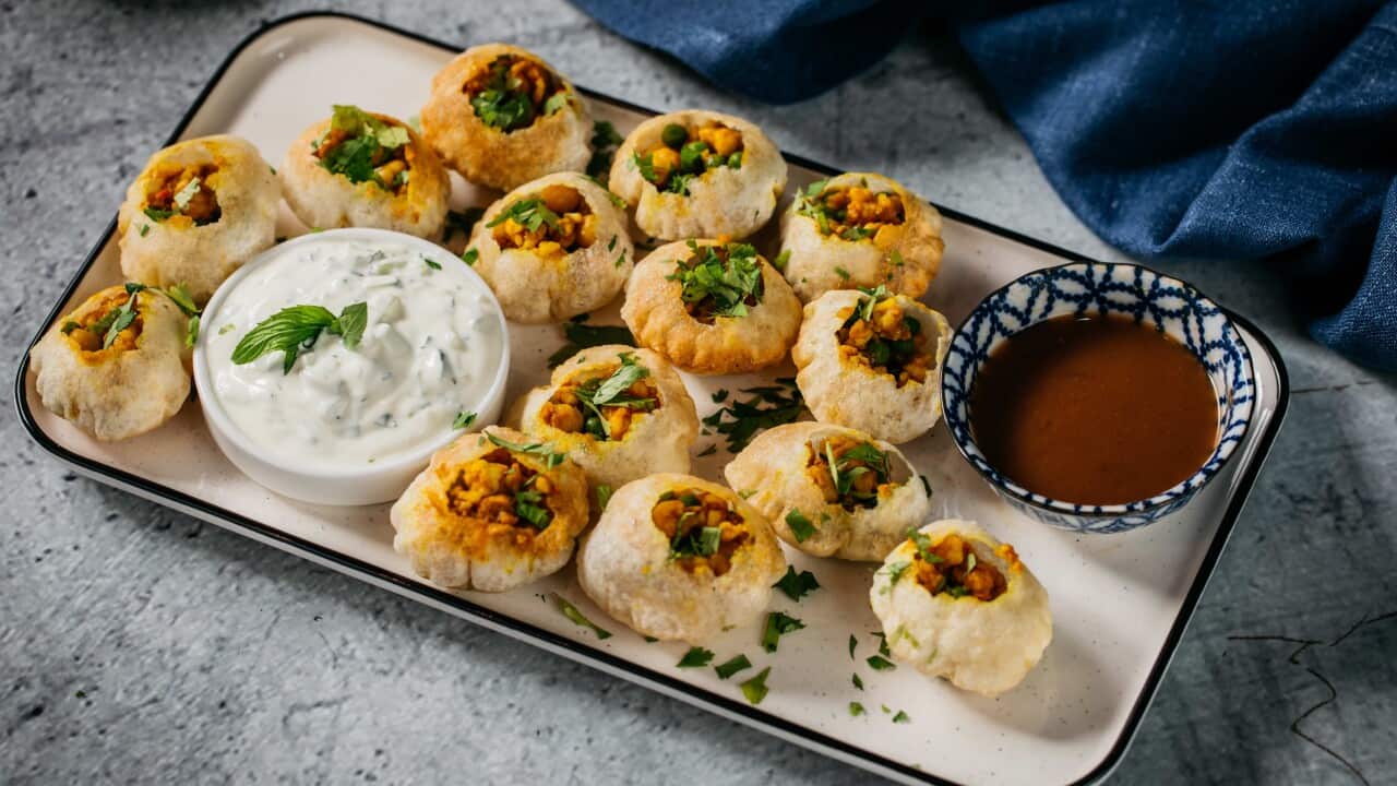 Curry prawn fuchka with raita