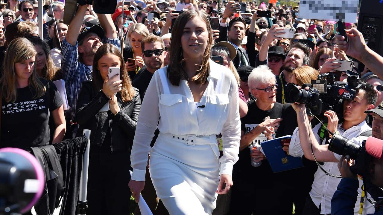 Former Liberal staffer Brittany Higgins at the March 4 Justice rally in Canberra.
