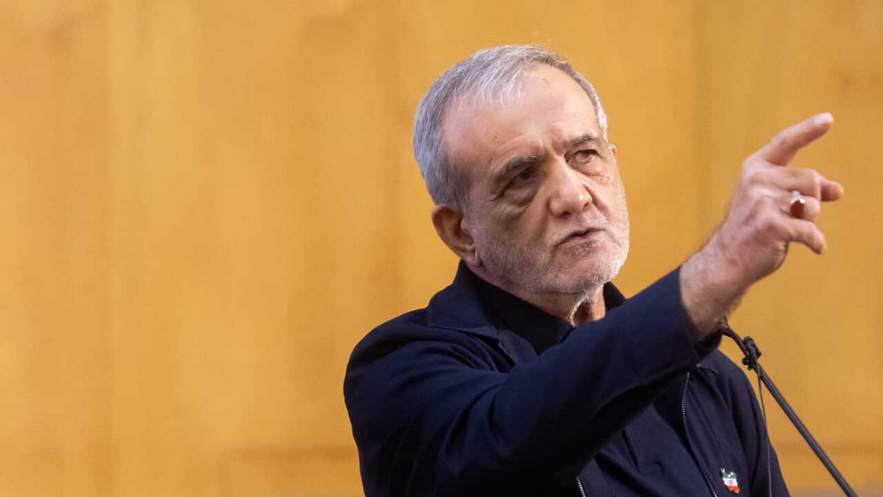 President Masoud Pezeshkian speaks at a gathering of public relations officials in Tehran, Iran - 18 May 2026