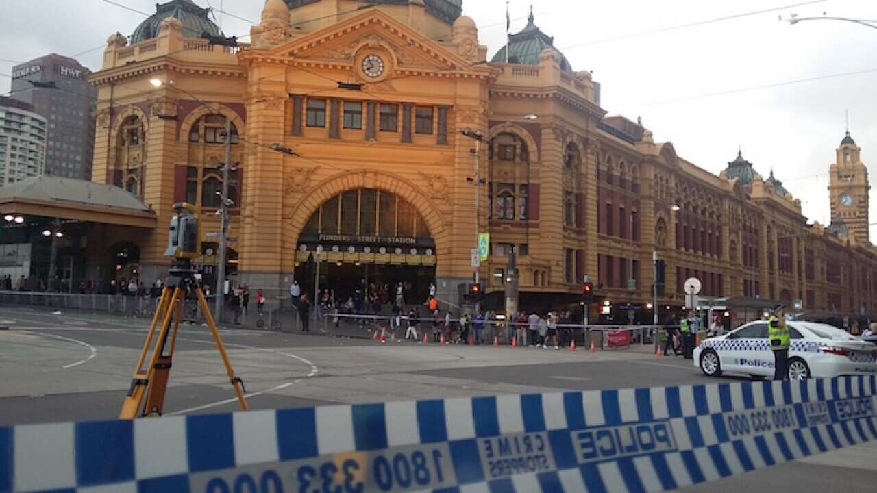 The Flinders St and St Kilda Rd intersection was closed for many hours