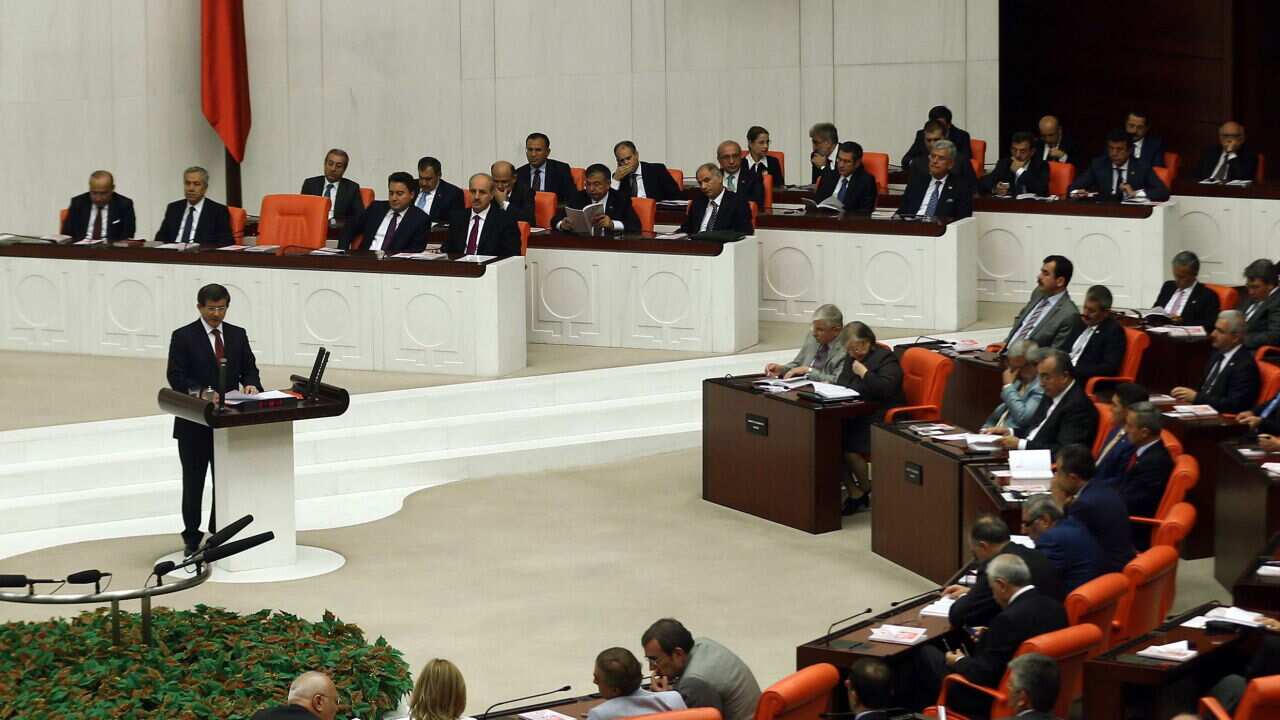 Turkey's new Prime Minister Ahmet Davutoglu in parliament