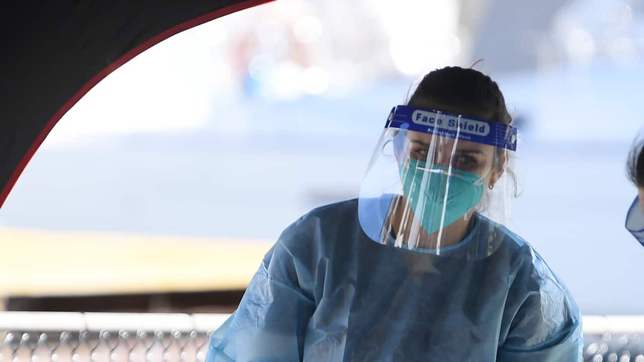 A COVID-19 testing at a pop-up clinic at Rushcutters Bay in Sydney.