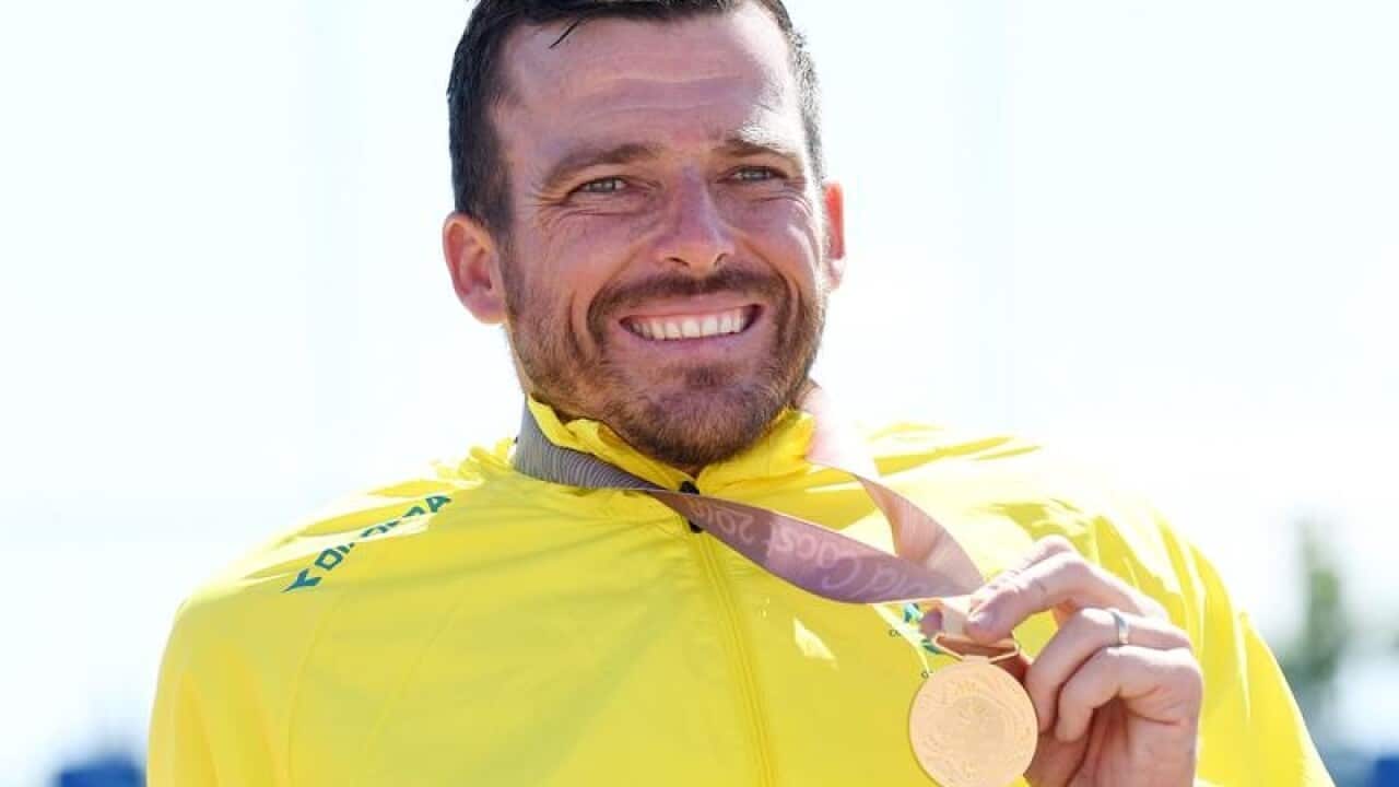 A file image of Paralympian Kurt Fearnley with a gold medal.