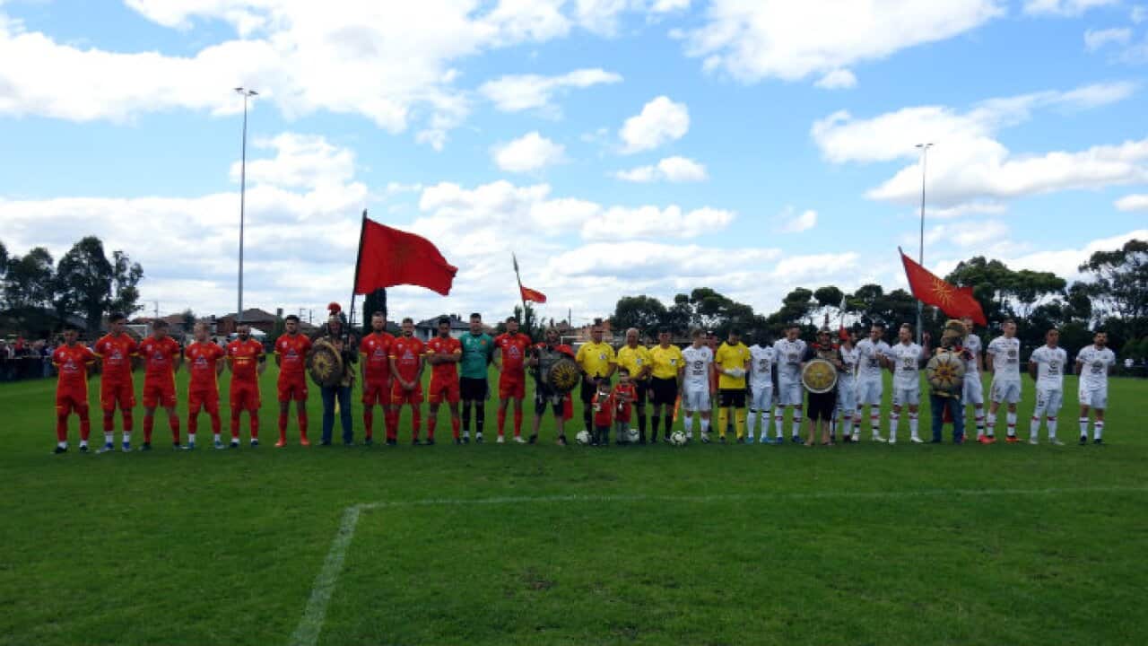 Preston Macedonia FC and FC Altona Magic FC before the start of Maco Cup Victoria 2020 game