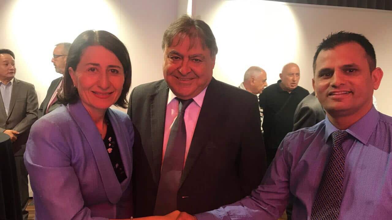 Nagendra Adhikari (1st right) with NSW Premier Gladys Berejiklian (1st left)