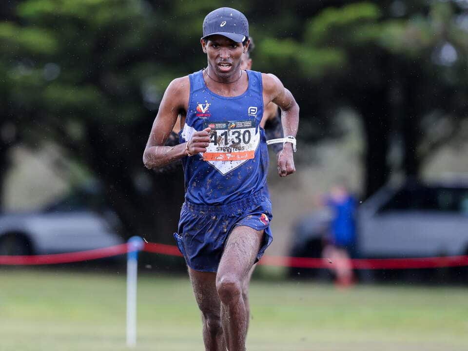 Haftu Strintzos take out the big win in tough conditions at the Australian Athletics Cross Country Championships, Ballarat, Victoria, August 2026