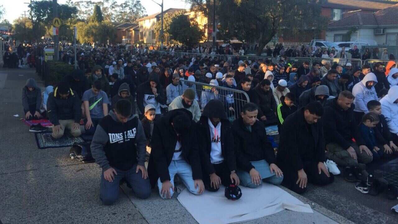 Muslims use Eid al-Adha celebrations to pray for rain to support drought-stricken farmers at Lakemba Mosque.