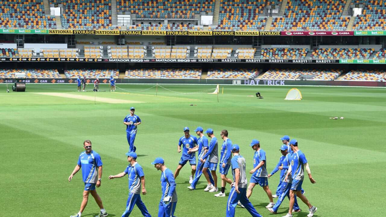 The Australian cricket team during a practice session at the Gabba