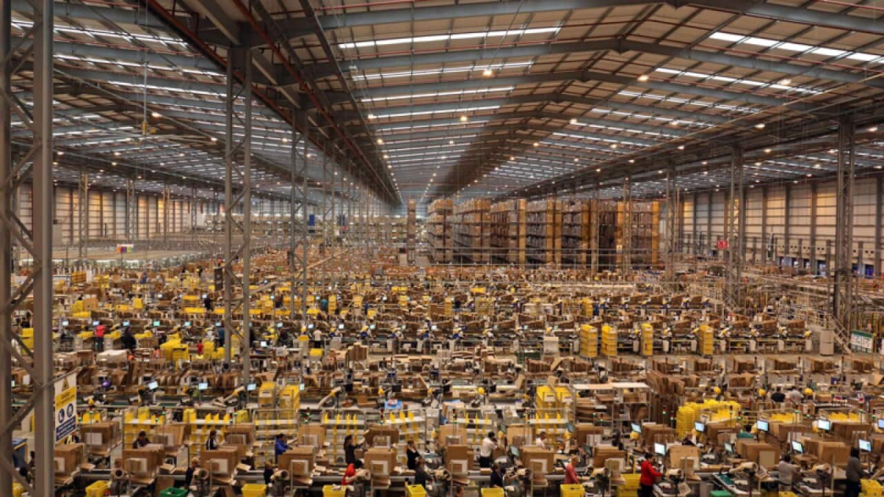 The warehouse floor at the Amazon UK Fulfilment Centre in Peterborough