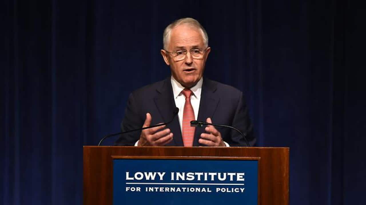 Australia's Prime Minister Malcolm Turnbull speaks at the annual Lowy Lecture, a foreign policy think tank, in Sydney on March 23, 2016. (Getty)