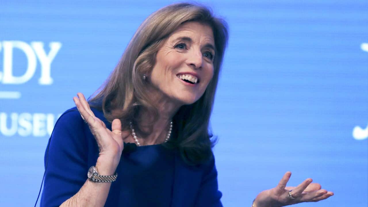 FILE - This June 19, 2019 file photo shows Caroline Kennedy during the JFK Space Summit at the John F. Kennedy Presidential Library in Boston. John F. Kennedy's daughter Caroline will participate in the christening of a new aircraft carrier that's named a