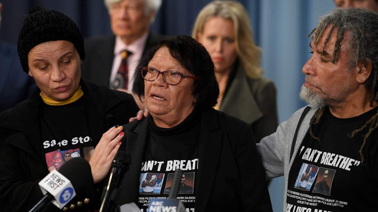 Leetona Dungay, the mother of David Dungay Jr, speaks during a press conference at NSW Parliament in Sydney.
