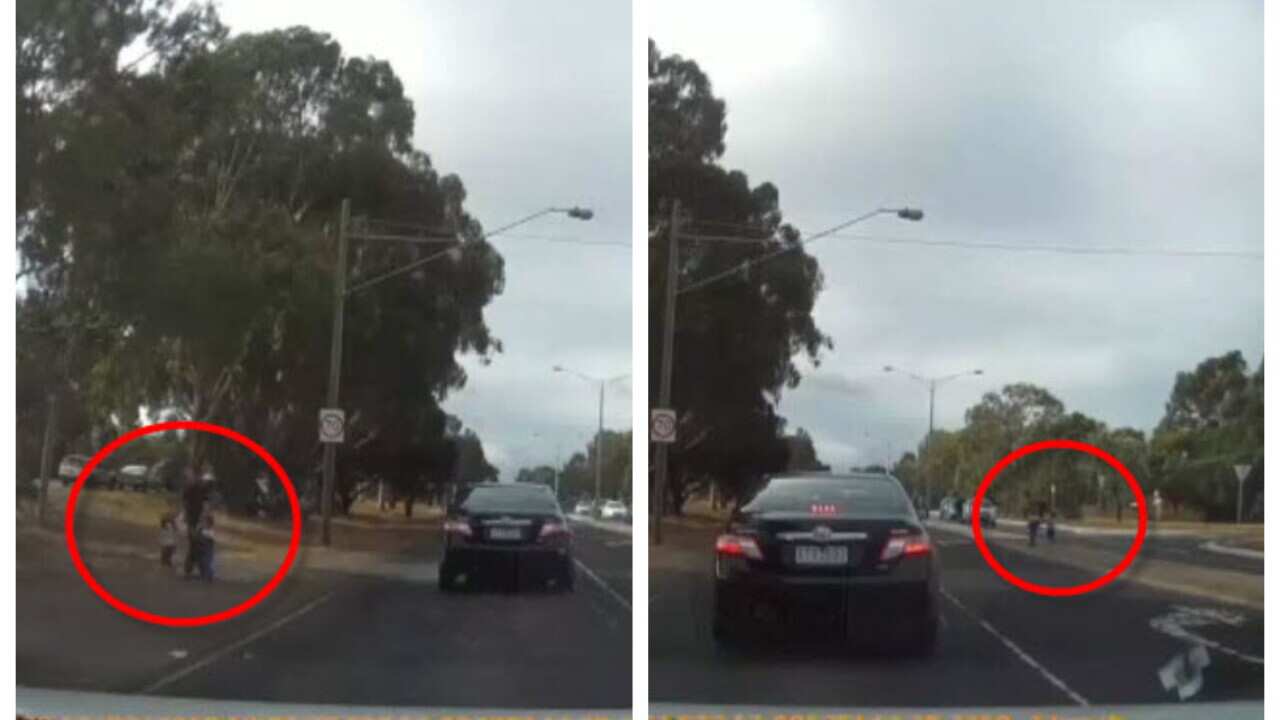 Dashcam vision shows the children running into traffic in Werribee.