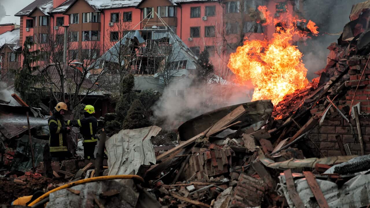 Immagine di un attacco russo nella regione di Kiev.