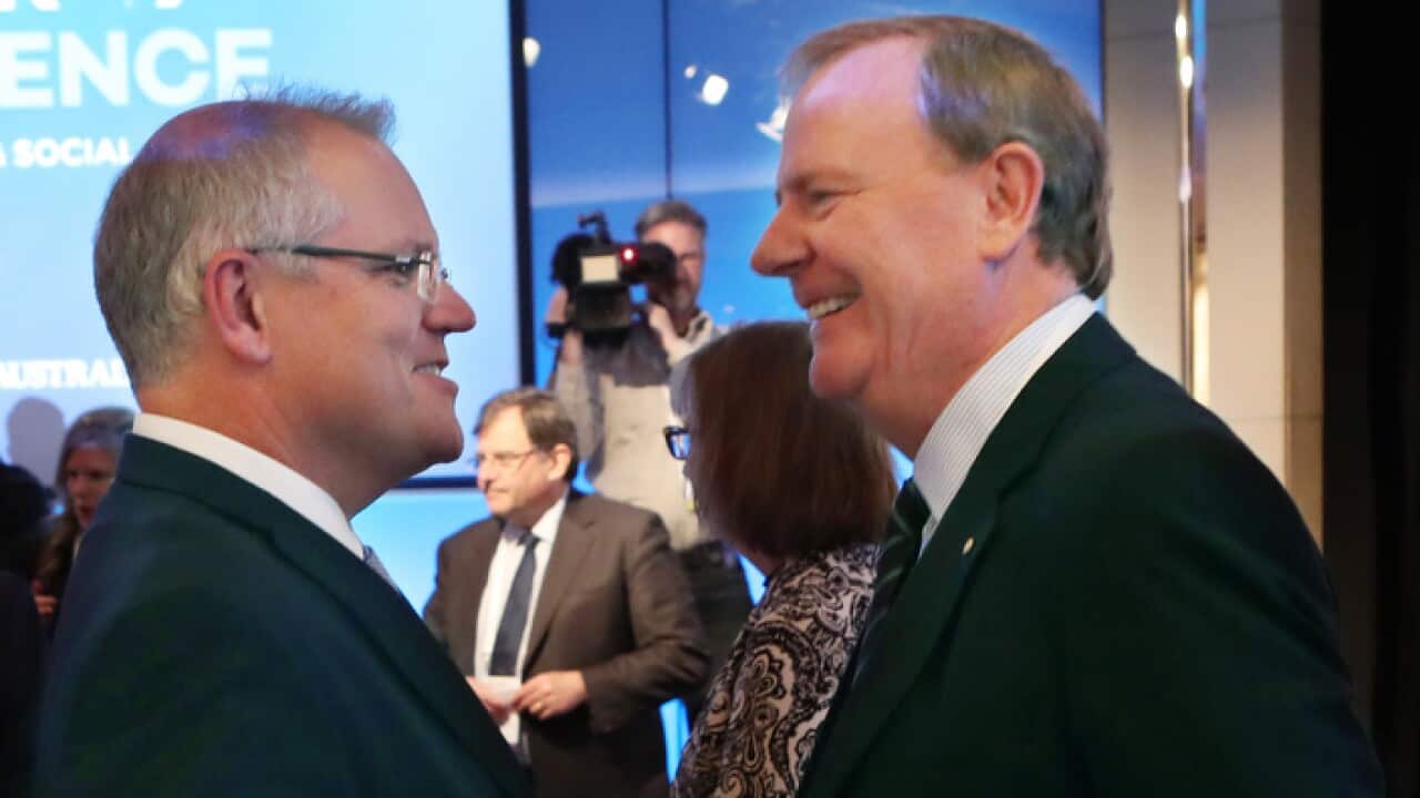 Prime Minister Scott Morrison, left, and former Treasurer Peter Costello