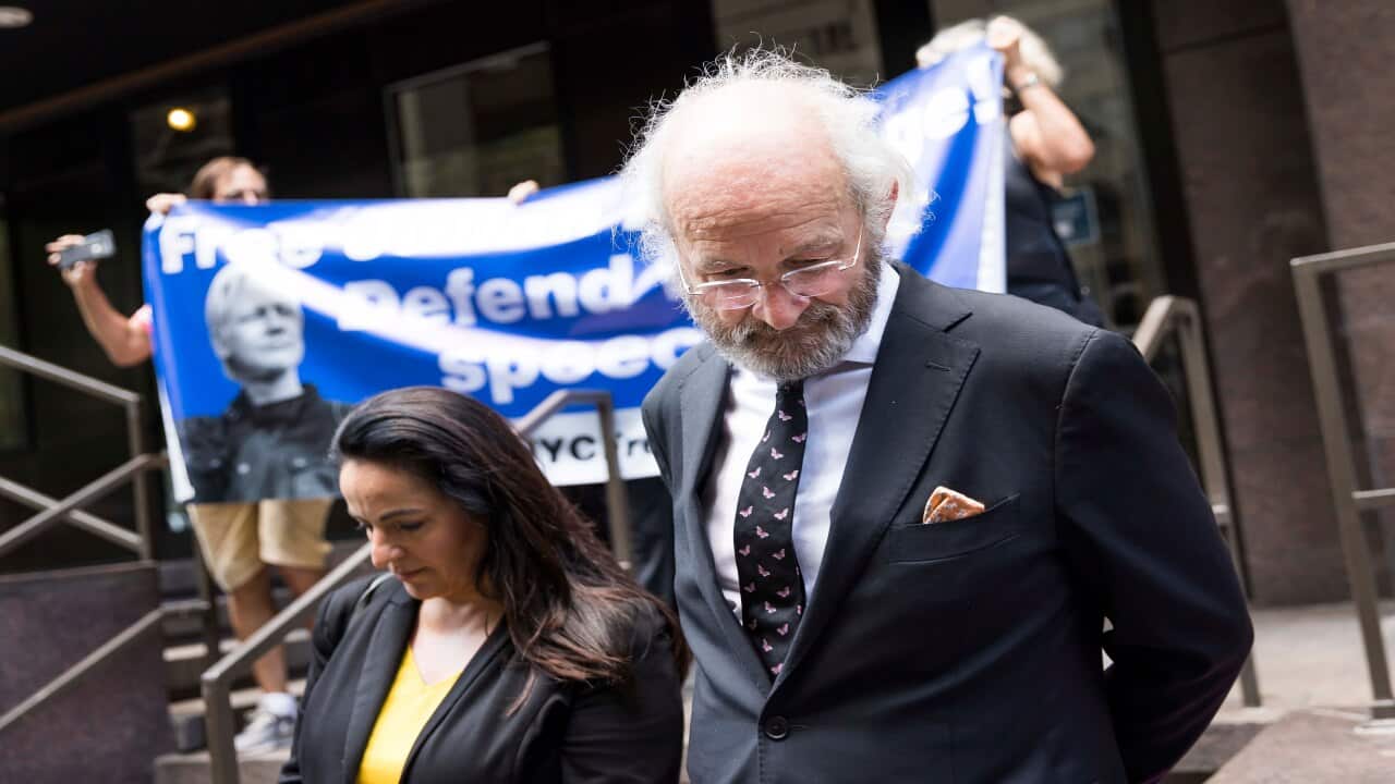 John Shipton (R), Julian Assange's father, during a press conference . EPA/JUSTIN LANE